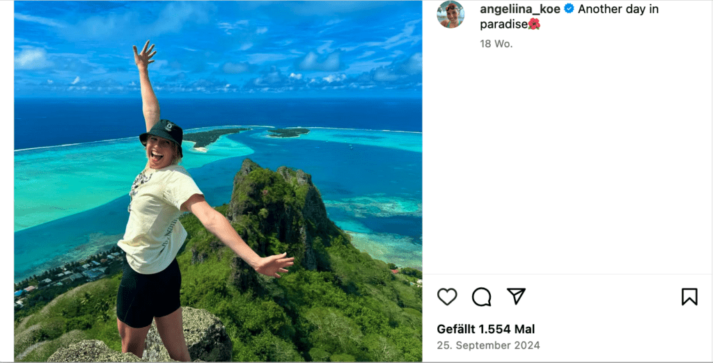 Angelina Köhler zeigte auf Instagram Bilder von ihrer Traumreise in die Südsee