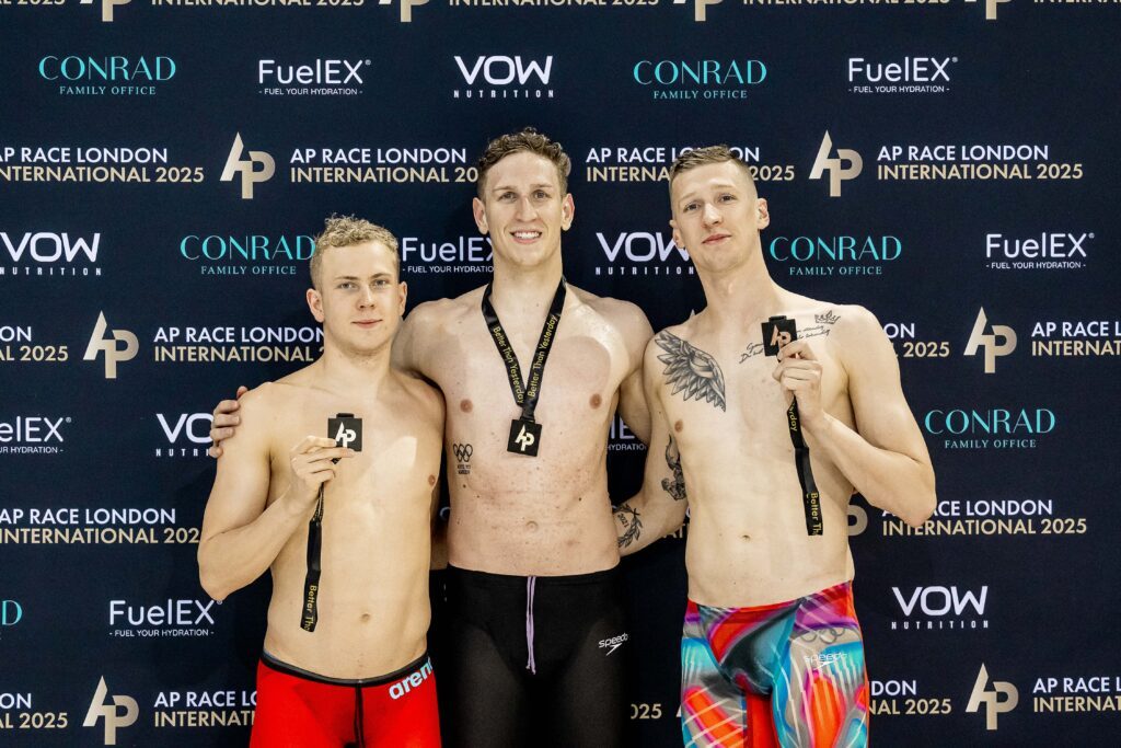 Das 400m-Podium fest in deutscher Hand mit Oliver Klemet, Lukas Märtens und Florian Wellbrock