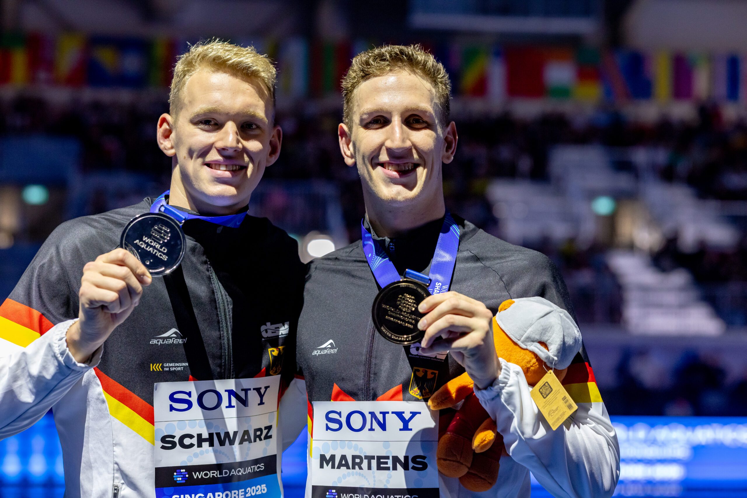 World Championships Arena, Singapur 30.7.2025: World Aquatics Championships Singapur 2025 - Schwimmen Finals Tag 4, Sven Schwarz, Lukas Maertens (Photo by JoKleindl)