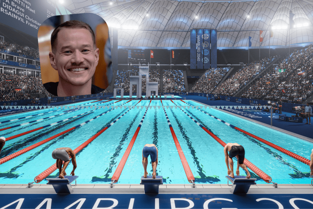 o stellen sich die Organisatoren um Jacob Heidtmann die olympischen Schwimmwettbewerbe im Volksparkstadion vor