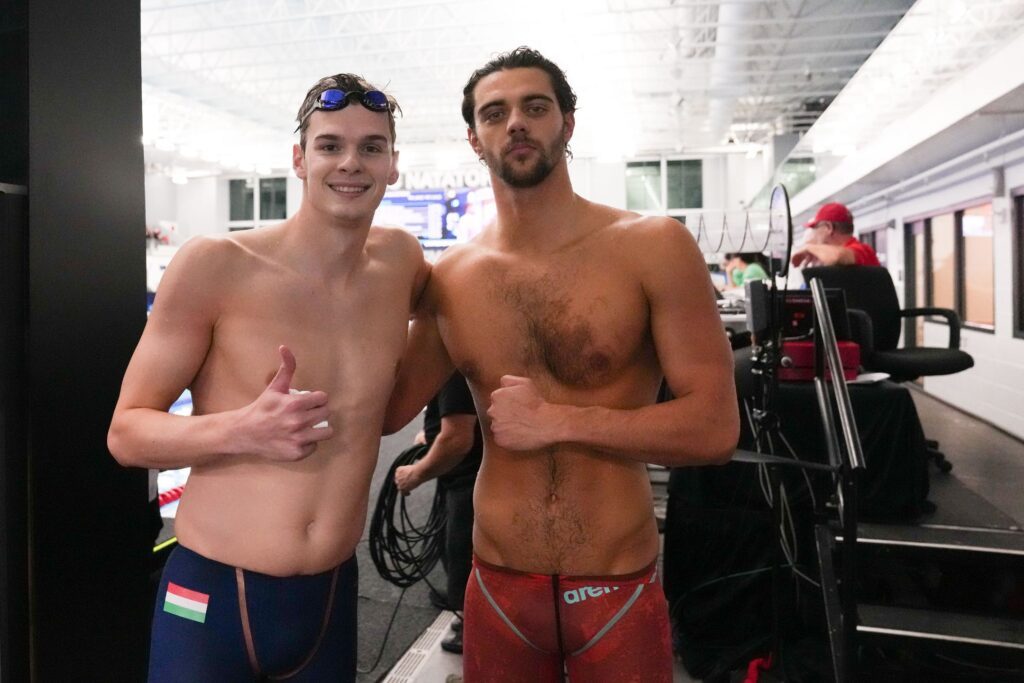 Hubert Kos (l.) schwamm Weltrekord über 200m Rücken, Thomas Ceccon (ITA) als Zweiter immerhin Landesrekord