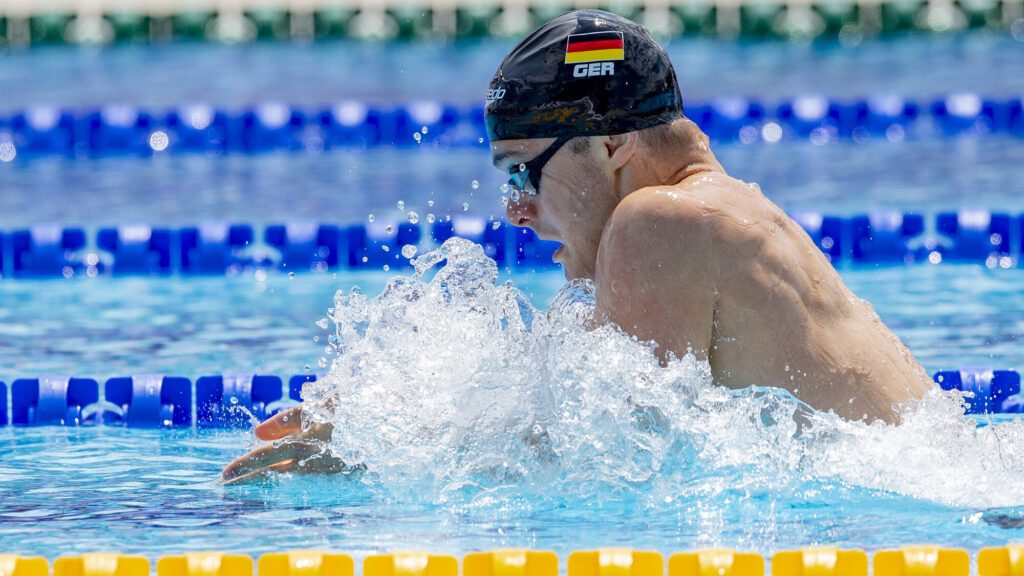 Schwimmer Jeremias Pock aus Deutschland bei der U23-EM 2025 in Samorin in der Slowakei