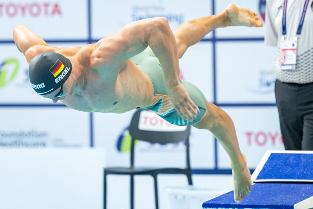 Para Schwimmer Taliso Engel beim Startsprung bei der Wm 2025 in Singapur