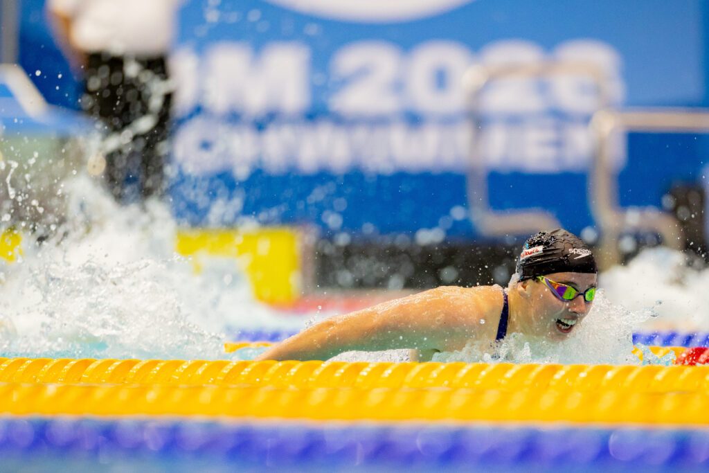 Schwimmerin Angelina Köhler bei den Deutschen Meisterschaften 2026 in Berlin im Vorlauf über 100m Schmetterling