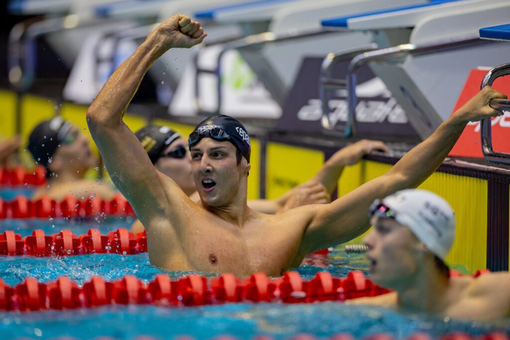 Lucas Matzerath bejubelt seinen insgesamt siebten Meistertitel im Brustschwimmen