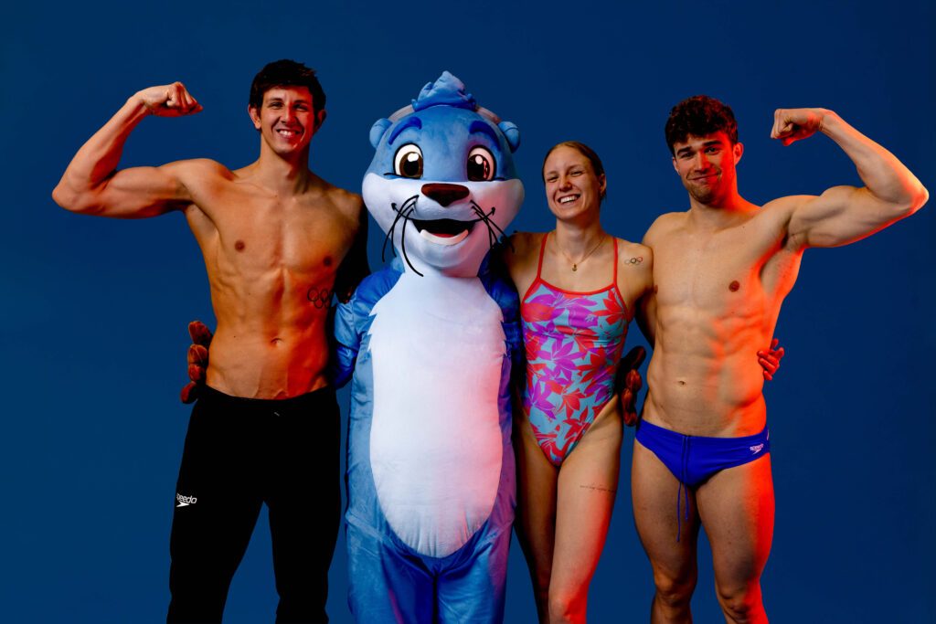Lucas Matzerath, das DSV-Maskottchen Otto der Otter, Isabel Gose und Ole Braunschweig werden bei den Finals 2026 in Hannover zu sehen sein