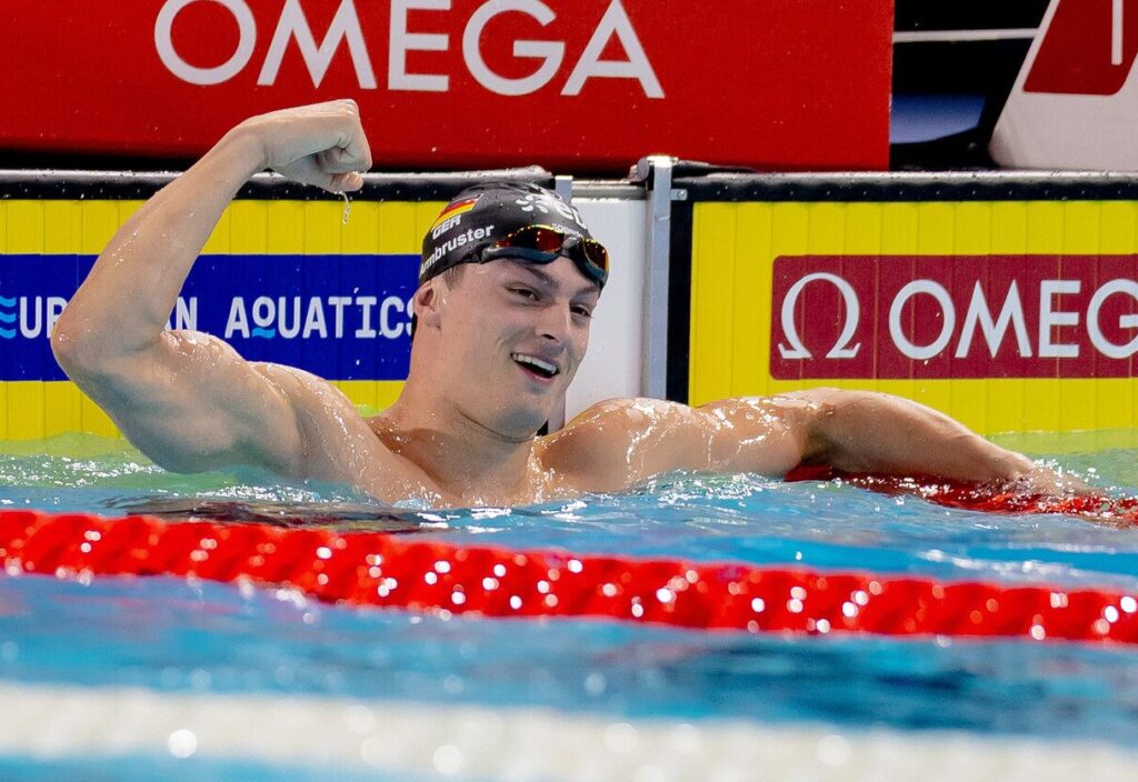 Luca Armbruster nach seinem deutschen Rekord im EM-Halbfinale