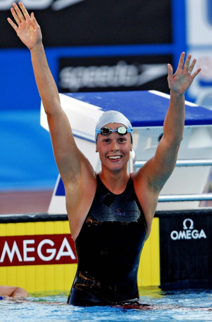 Schwimmerin Federica Pellegrini bejubelt ihren WM-Sieg 2009 mit Weltrekord über 400m Freistil
