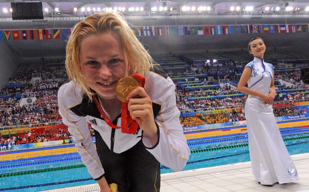 Bei den Olympischen Spielen 2008 in Peking gewann Britta Steffen Gold über 50m und 100m Freistil